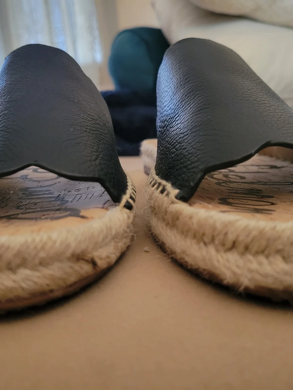 Sam Edelman Black Scalloped Espadrille Slides Sz 10